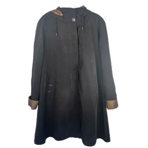 Black and Bronze Water Resistant All Weather Coat With Removable Hood and Lining